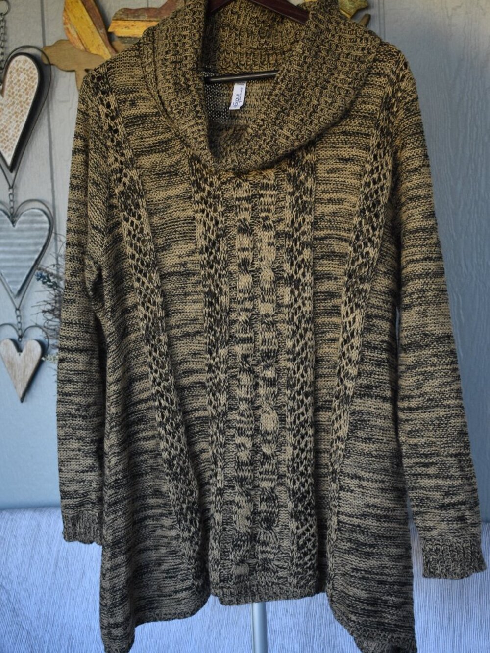 Great Northwest Indigo Marled Brown Black Chunky Cable Knit Tunic Sweater XL
